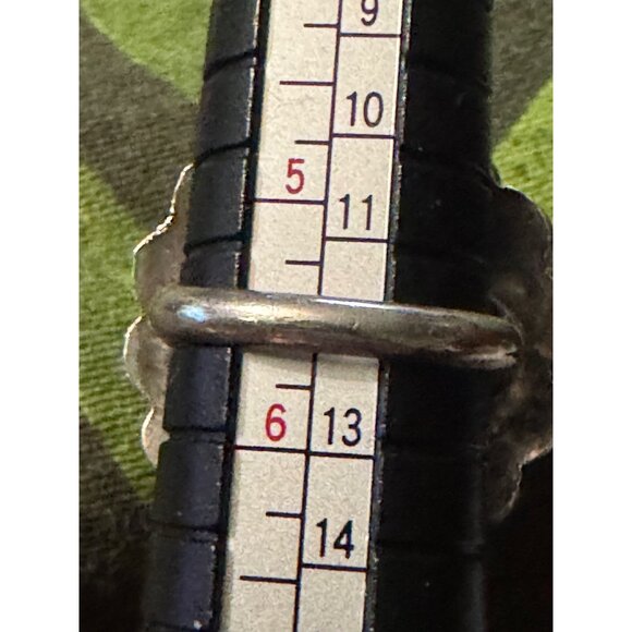 Vintage Zuni Inlay Turquoise Coral Sunface Sterling Silver Ring - Picture 8 of 10